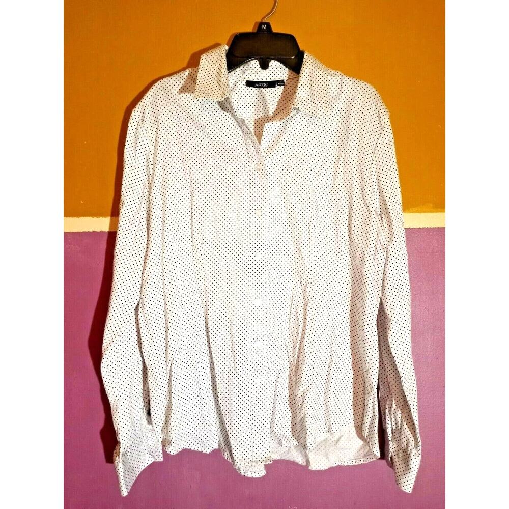 Apt. 9 Black Polka Dot Button Up Blouse - L